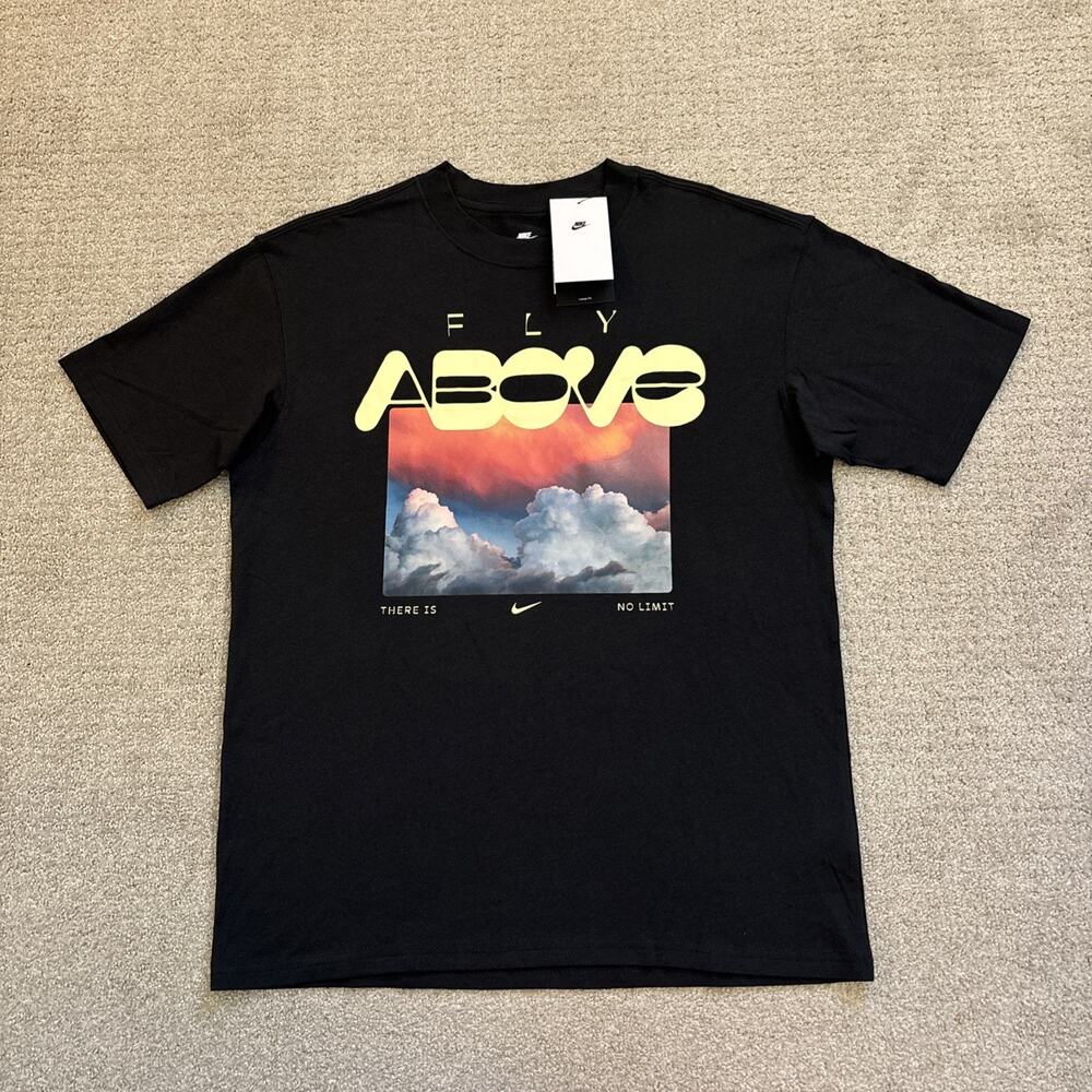 Nike The Nike Tee Fly Above Graphic Print Black Jersey Men's Loose Fit T-Shirt S
